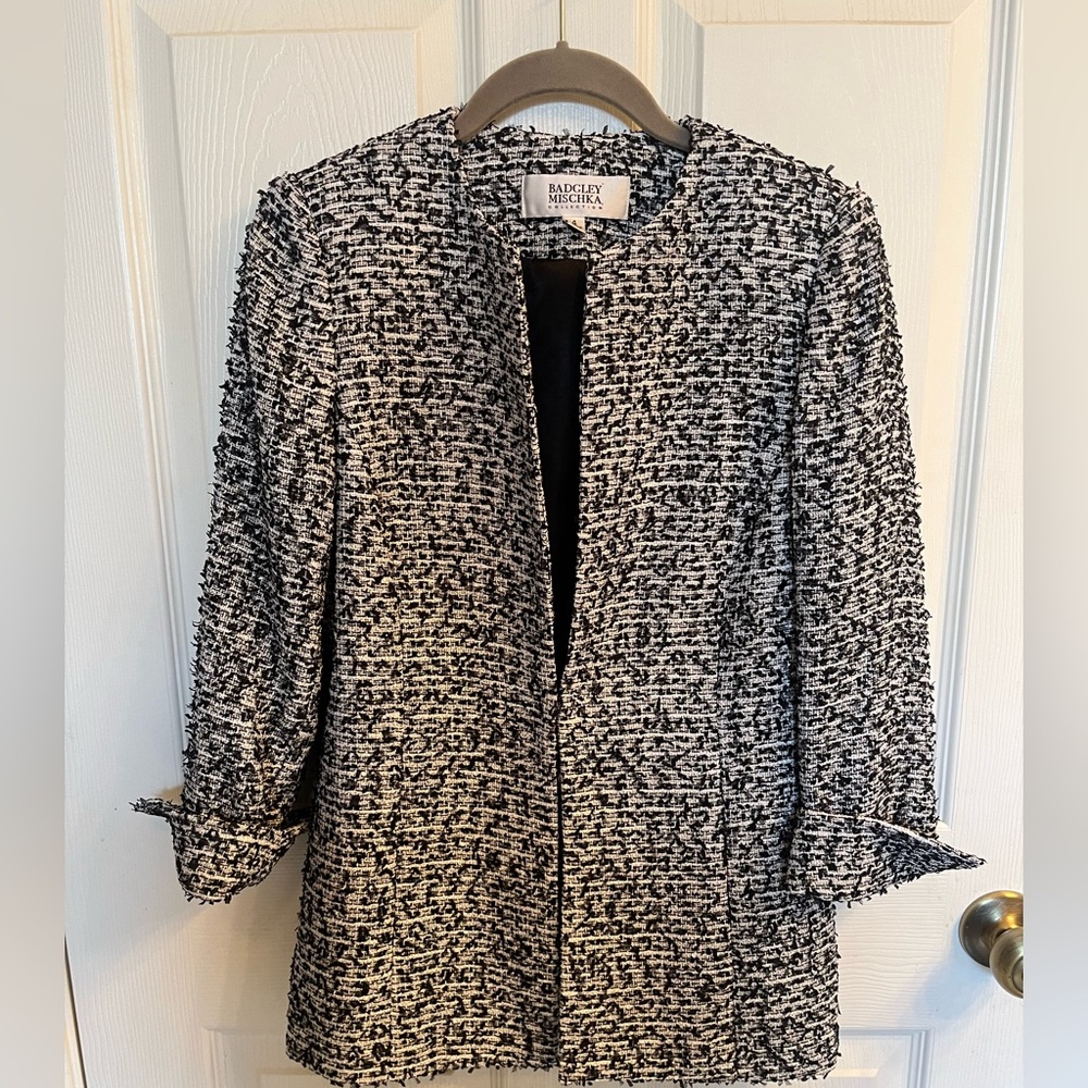 Badgley Mischka Collection Black and White Tweed Jacket